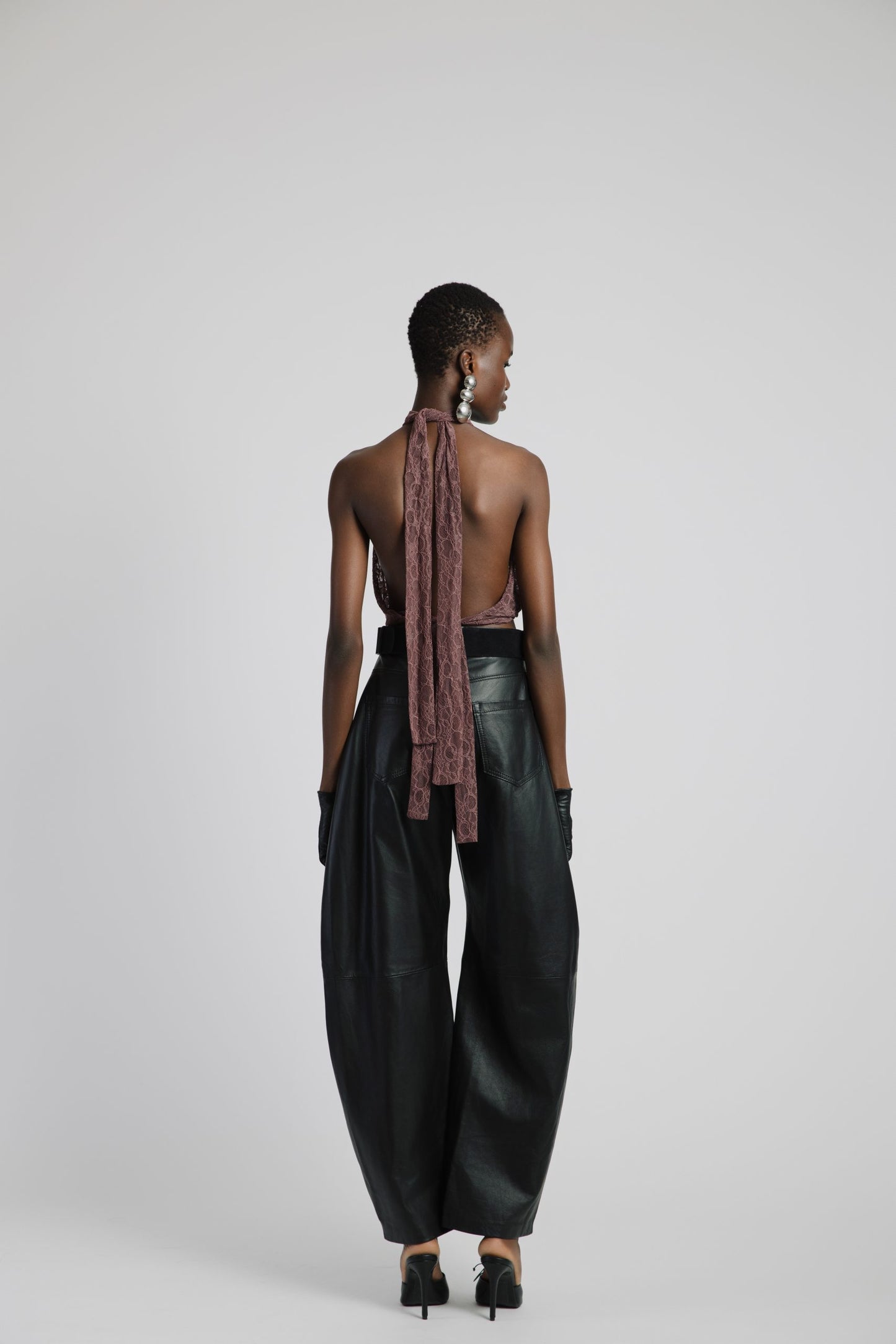 LEATHER BARREL PANTS