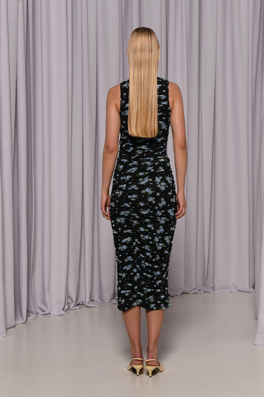 BELLA MESH DRESS BLACK FLOWERY