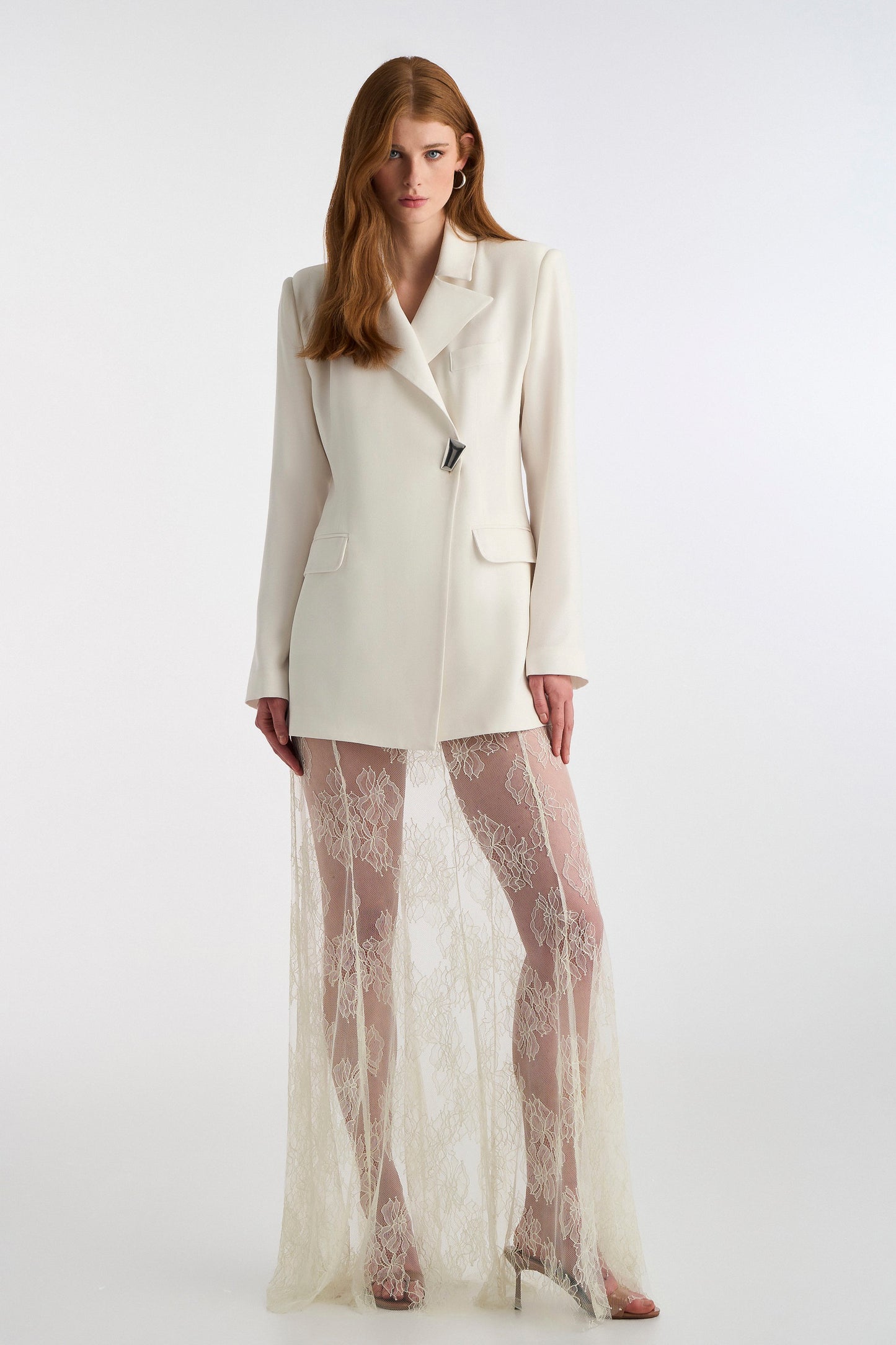 CROSS BUTTON BLAZER WHITE