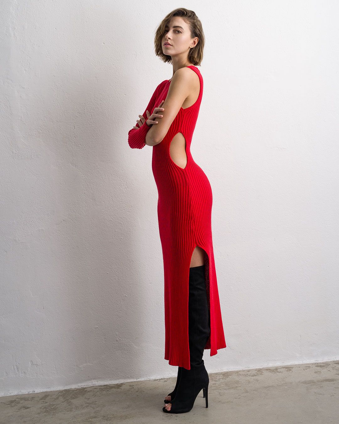 Long rib dress one sleeve