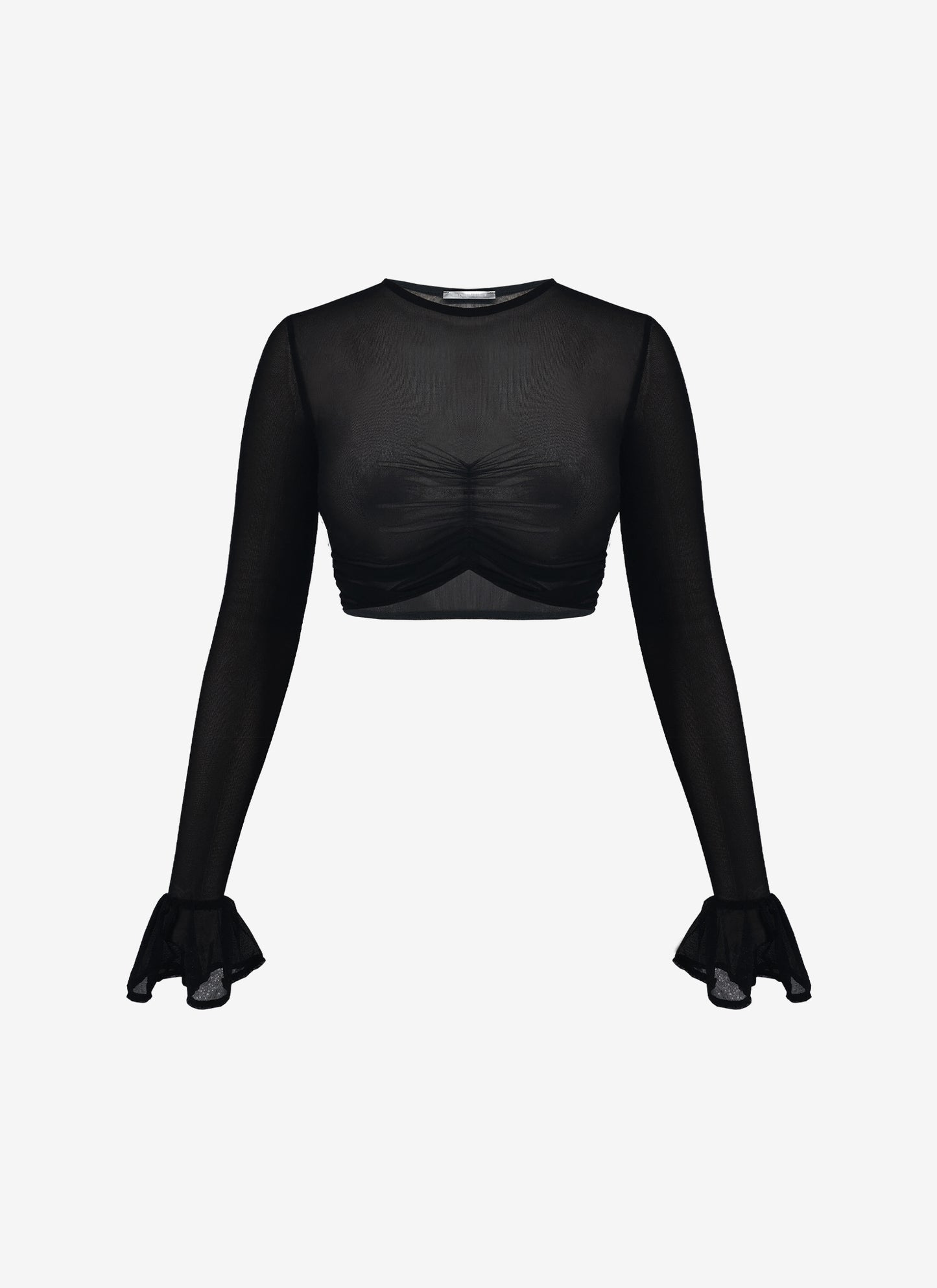 MESH CROPPED LONG SLEEVE BLACK TOP
