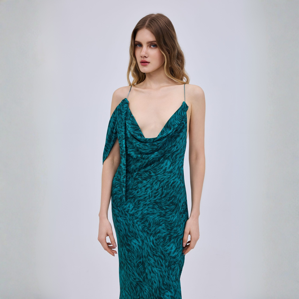 PRINTED BIRD MAXI DRESS