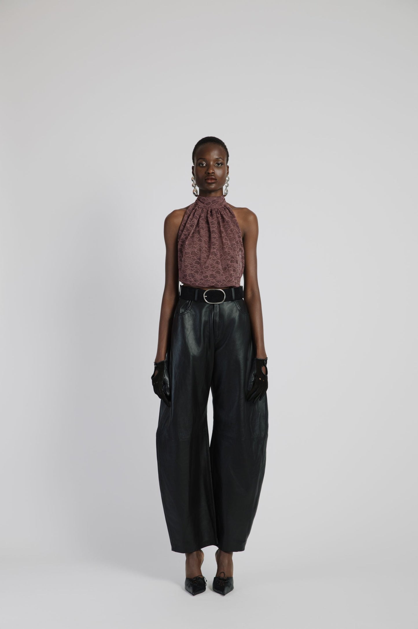 LEATHER BARREL PANTS