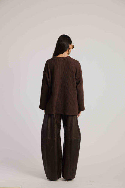 LEATHER BARREL PANTS