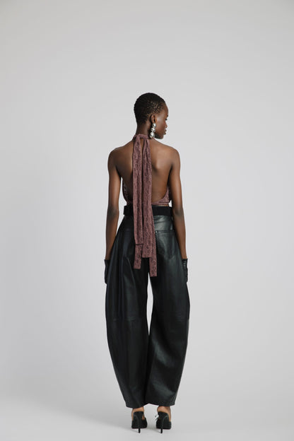 LEATHER BARREL PANTS