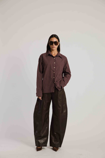 LEATHER BARREL PANTS