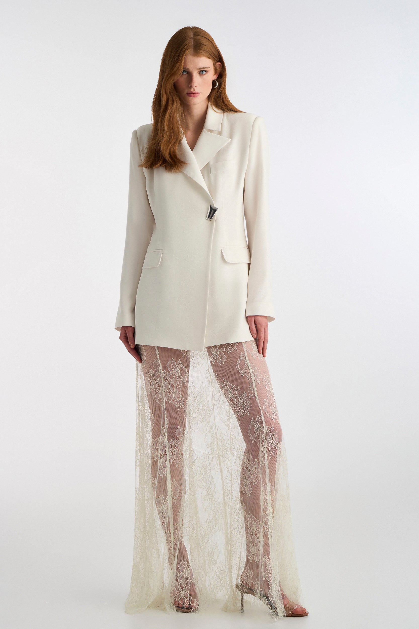 CROSS BUTTON BLAZER WHITE