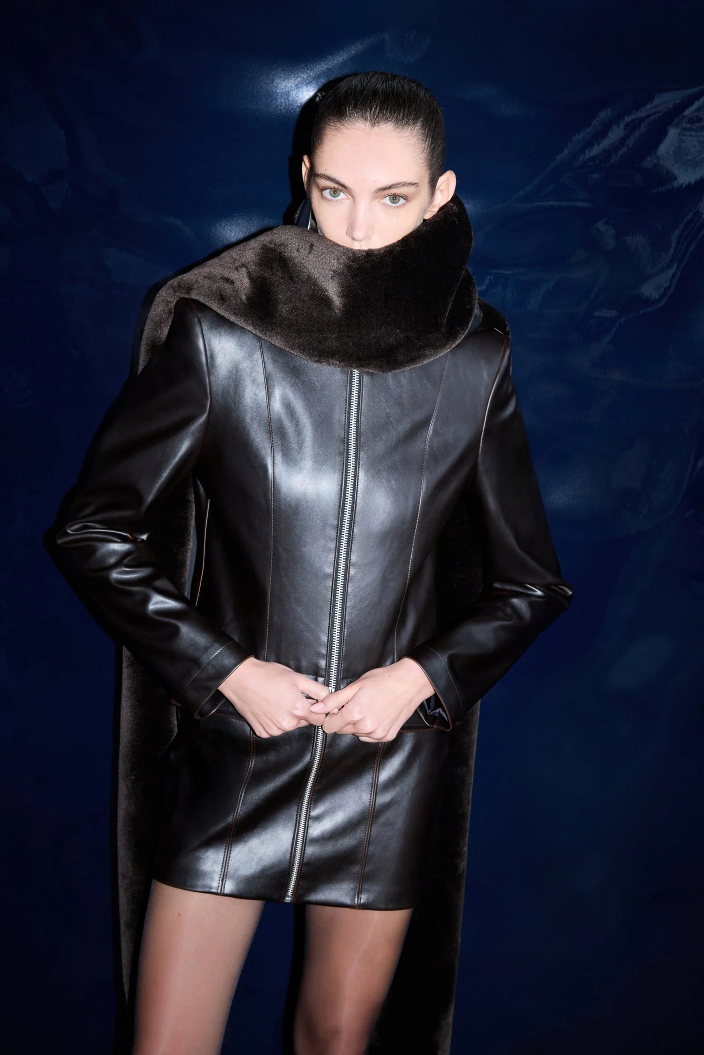 ELISE BROWN LEATHER SKIRT