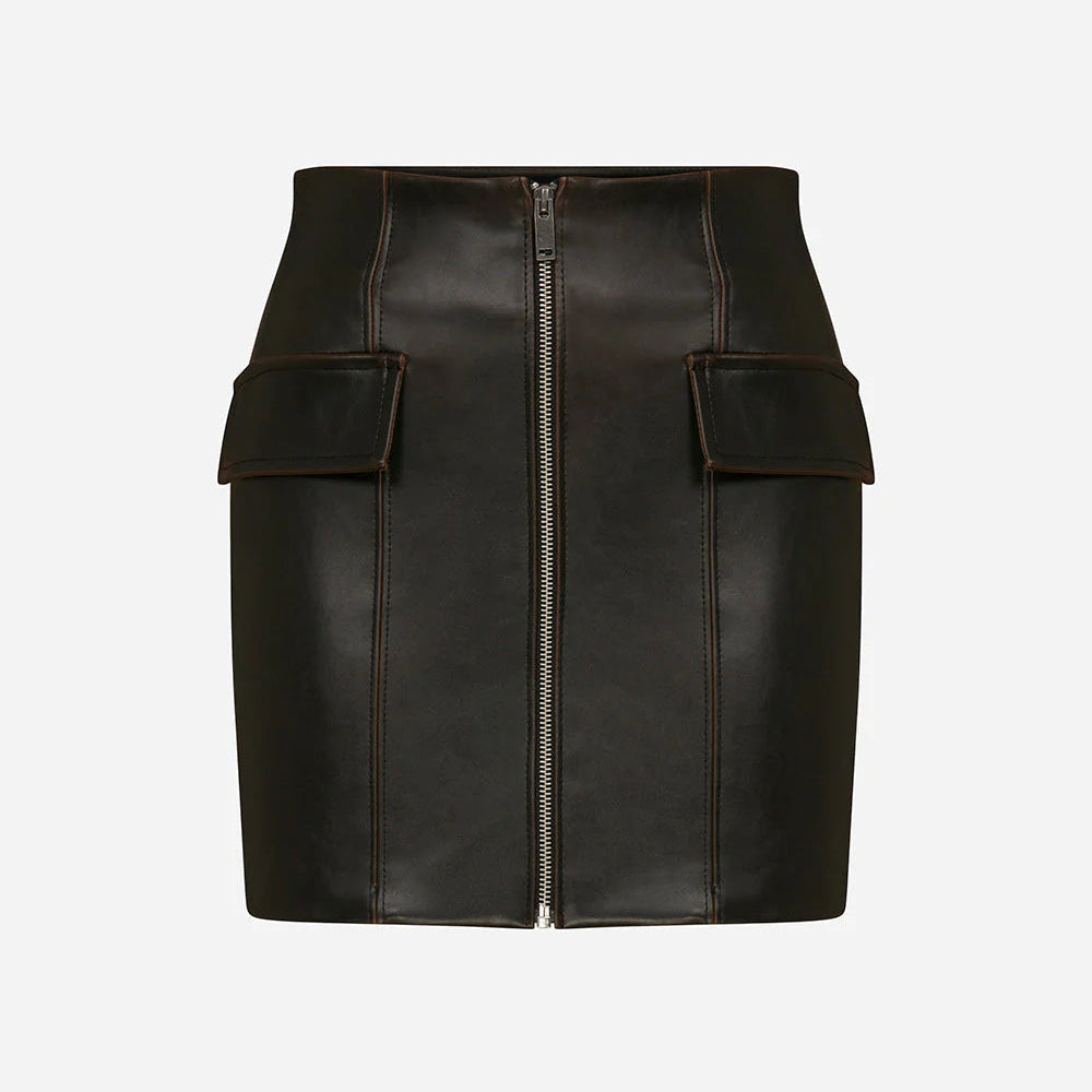ELISE BROWN LEATHER SKIRT
