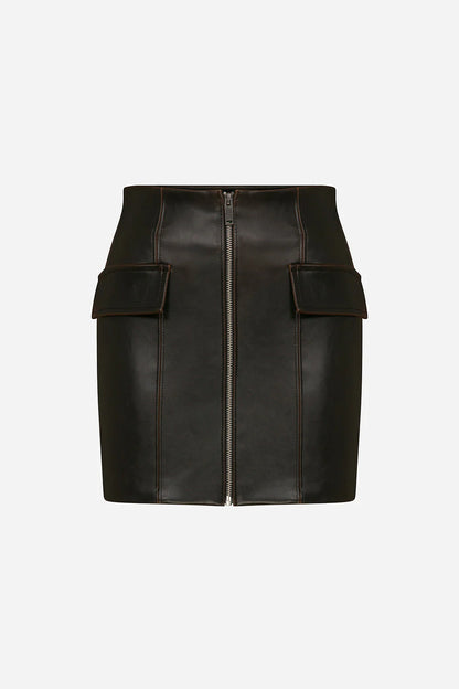 ELISE BROWN LEATHER SKIRT