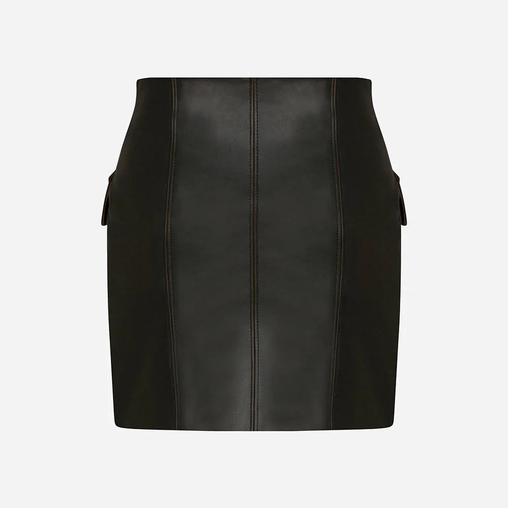 ELISE BROWN LEATHER SKIRT