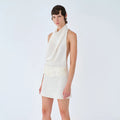 ELSA DRAPED HIGH-NECK SATIN MINI DRESS