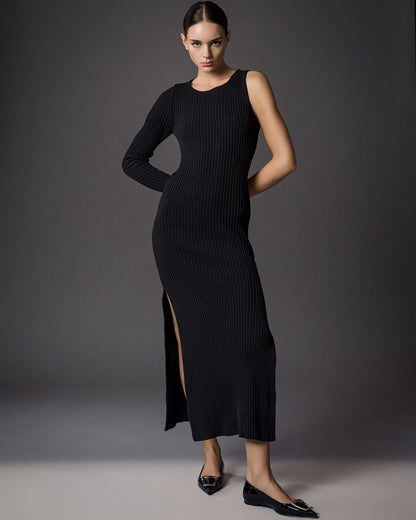 Long rib dress one sleeve