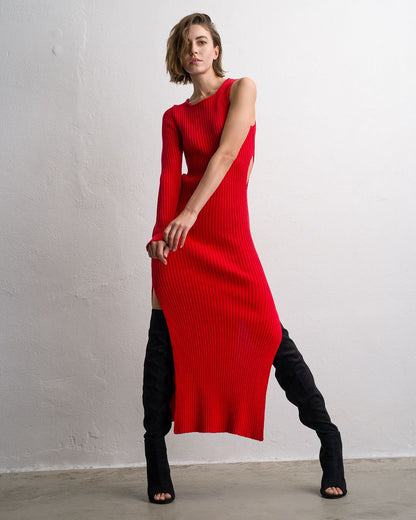 Long rib dress one sleeve