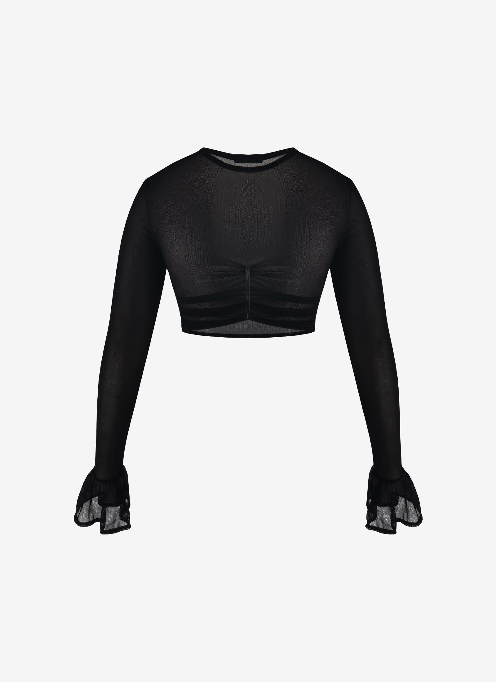 MESH CROPPED LONG SLEEVE BLACK TOP
