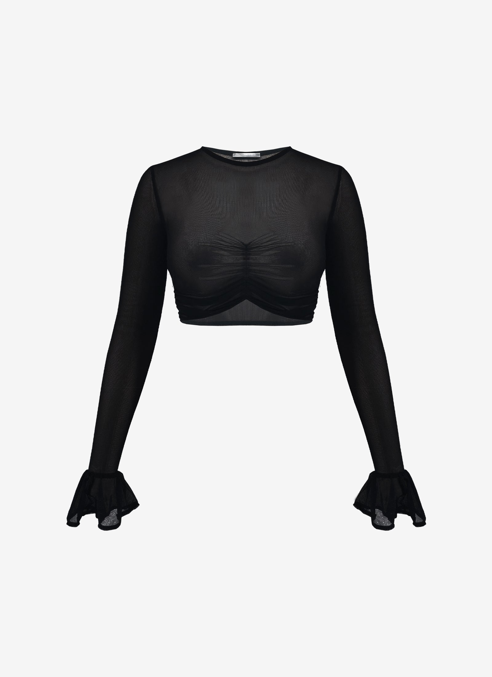 MESH CROPPED LONG SLEEVE BLACK TOP