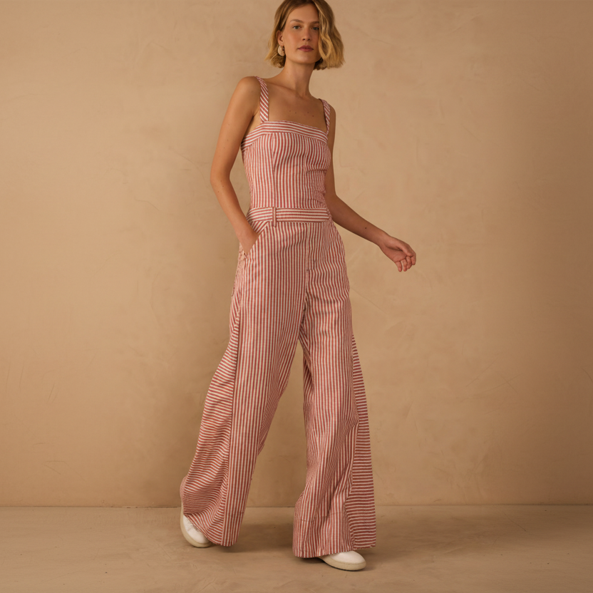 STRIPPED TWILL JUMPSUIT