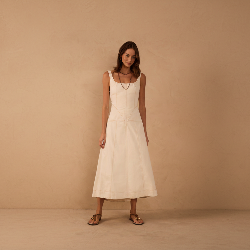 TOP STITCHED MIDI DRESS