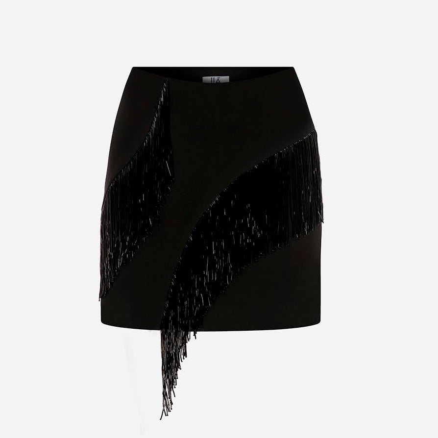 COCO-BEADED FRINGE DETAILED MINI SKIRT WOVEN WOMAN