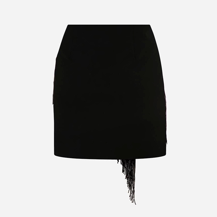 COCO-BEADED FRINGE DETAILED MINI SKIRT WOVEN WOMAN