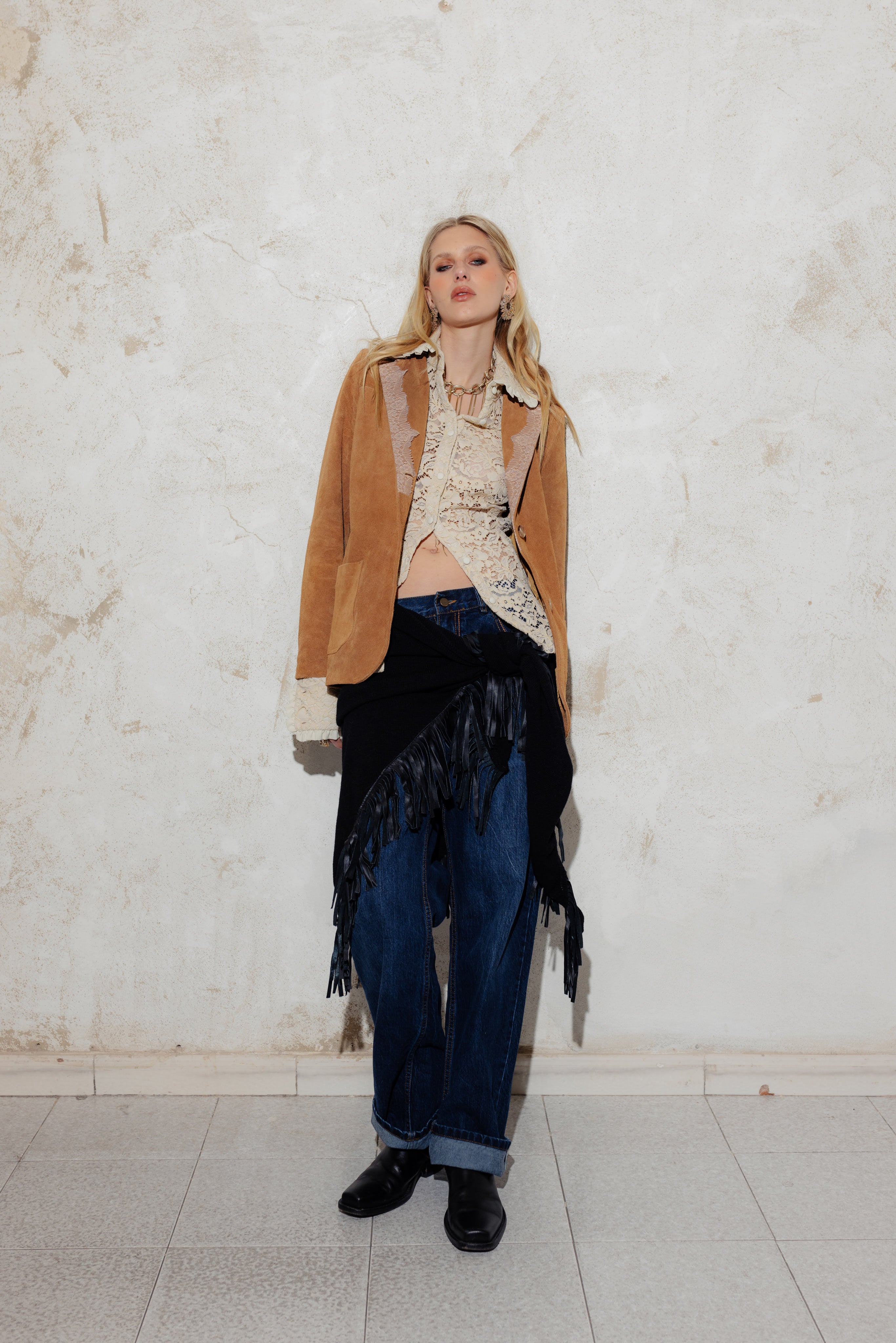 SUEDE JACKET WITH LACE